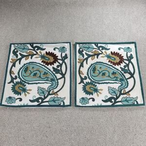 Duck River Pillow Cover 18 Green White Paisley Embroidery Decorative 100% Cotton
